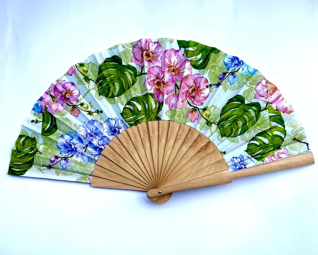 Orchid Flower Hand Fan, Wedding Dress Accessory, Bride Gift, Pink Orchid, Japanese Hand Fan, Woman Holding Hand Fan, Garden Party Favor