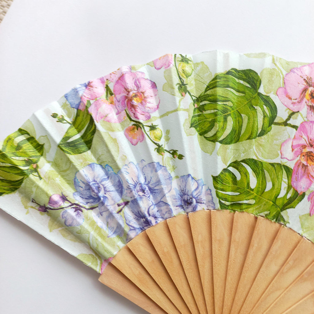 Orchid Flower Hand Fan, Wedding Dress Accessory, Bride Gift, Pink Orchid, Japanese Hand Fan, Woman Holding Hand Fan, Garden Party Favor