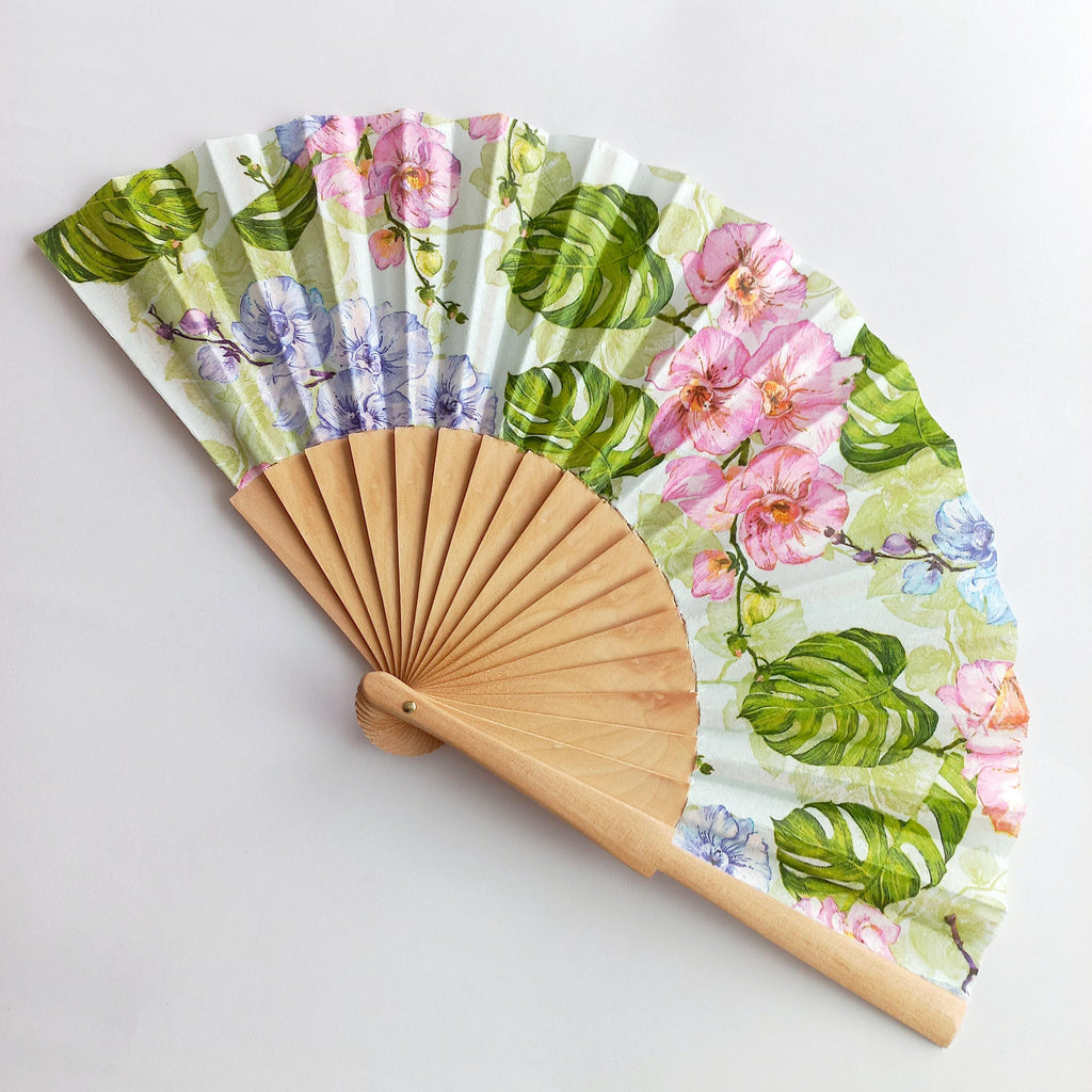 Orchid Flower Hand Fan, Wedding Dress Accessory, Bride Gift, Pink Orchid, Japanese Hand Fan, Woman Holding Hand Fan, Garden Party Favor