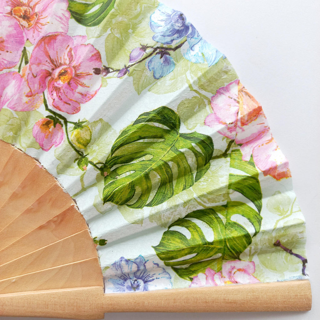 Orchid Flower Hand Fan, Wedding Dress Accessory, Bride Gift, Pink Orchid, Japanese Hand Fan, Woman Holding Hand Fan, Garden Party Favor