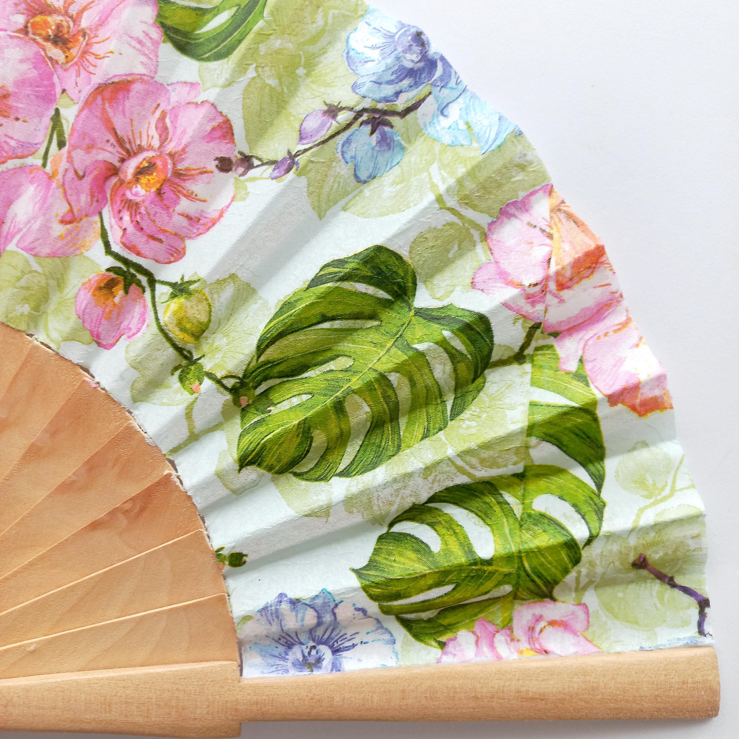 Orchid Flower Hand Fan, Wedding Dress Accessory, Bride Gift, Pink Orchid, Japanese Hand Fan, Woman Holding Hand Fan, Garden Party Favor