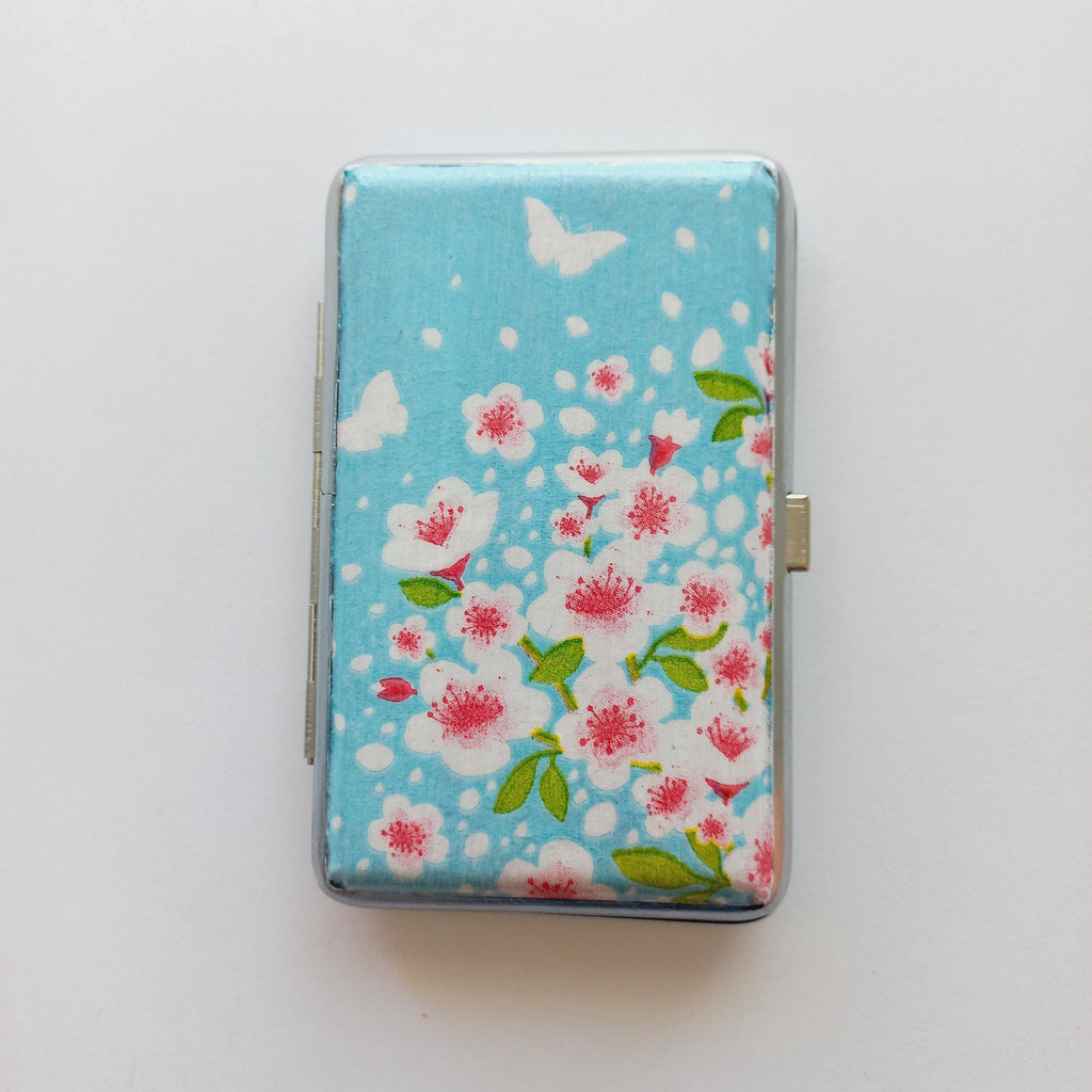 Slim 100 Cigarrette Case with spring blossom, Floral Box, Business Card Case, Gift for Smokers, Gift for Her, Credit Card Case, Bag Purse