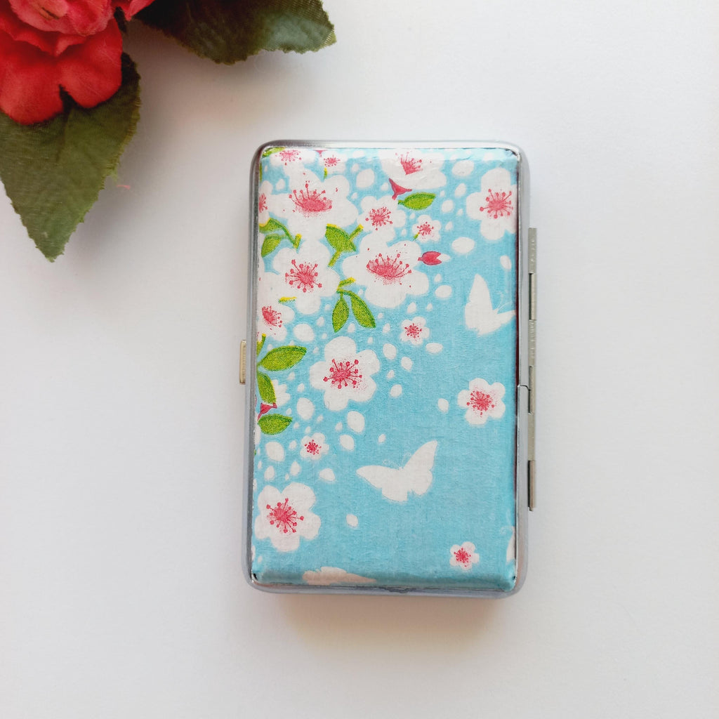 Slim 100 Cigarrette Case with spring blossom, Floral Box, Business Card Case, Gift for Smokers, Gift for Her, Credit Card Case, Bag Purse