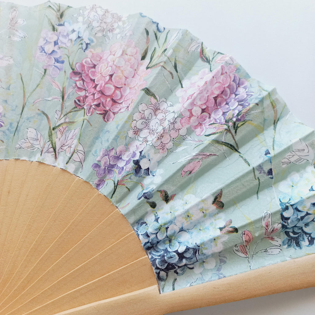 Hand Fan with Pink and Blue Hydrangeas | Floral Folding Fan | Elegant Summer Accessory | Wedding or Garden Party Gift, Bride Hand fan
