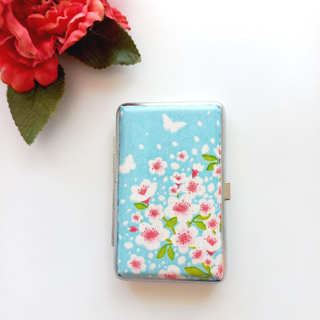 Slim 100 Cigarrette Case with spring blossom, Floral Box, Business Card Case, Gift for Smokers, Gift for Her, Credit Card Case, Bag Purse