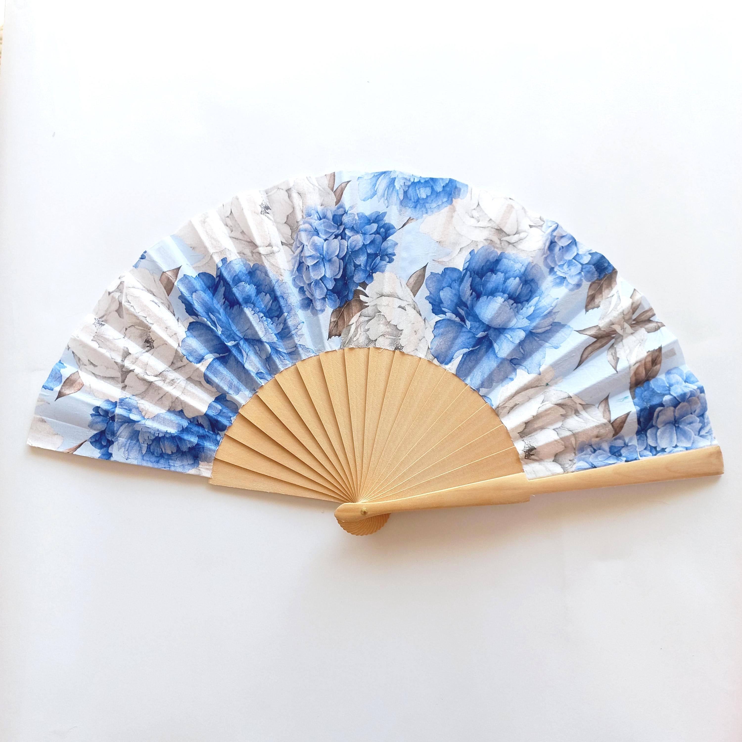 Blue peony Hand Fan, Floral Holding Fan, Wedding  Accessory, Spanish Hand Fan, Something blue for bride, gift for mom