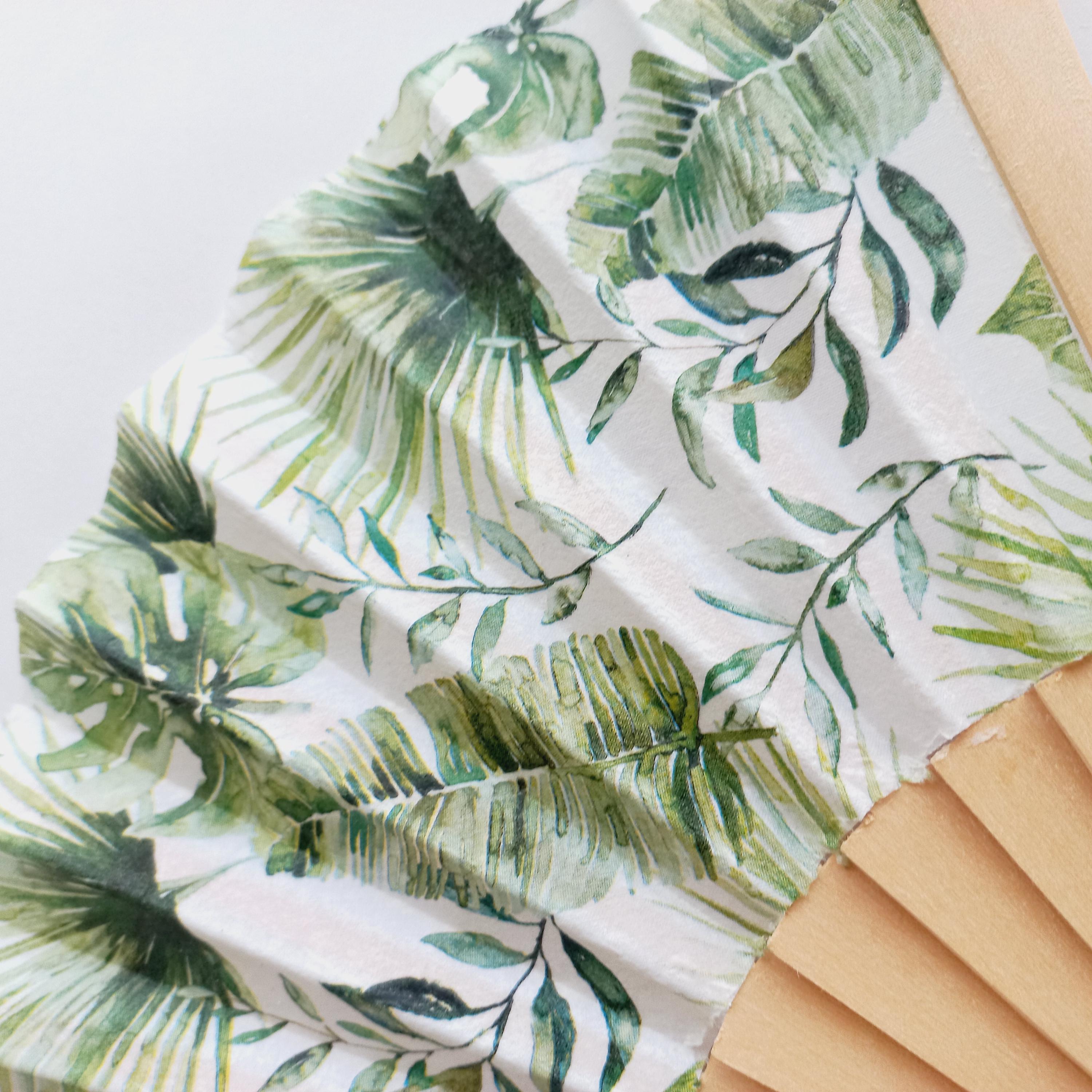 Tropical Leaves Folding Hand Fan: Spanish Style Beach Accessory