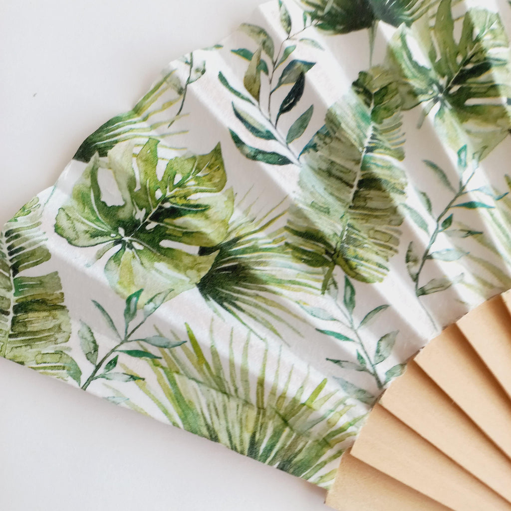 Tropical Leaves Folding Hand Fan: Spanish Style Beach Accessory