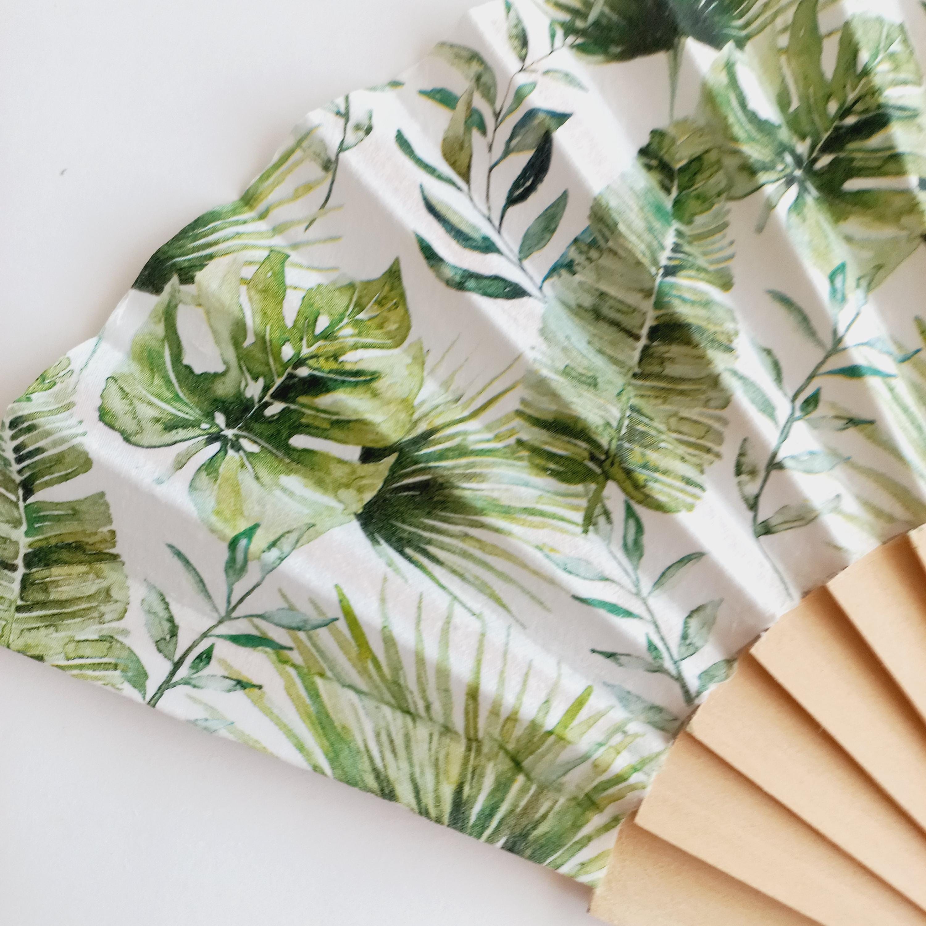 Tropical Leaves Folding Hand Fan: Spanish Style Beach Accessory