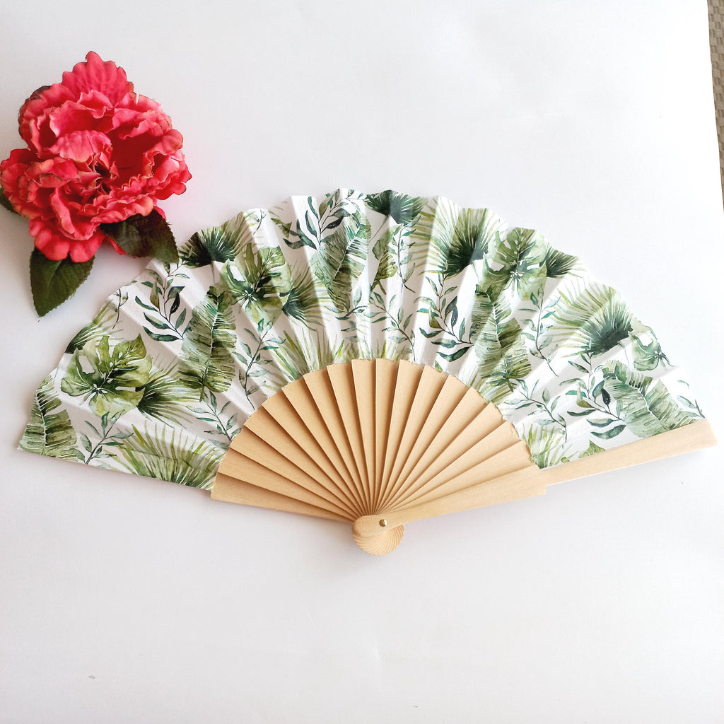 Tropical Leaves Folding Hand Fan: Spanish Style Beach Accessory