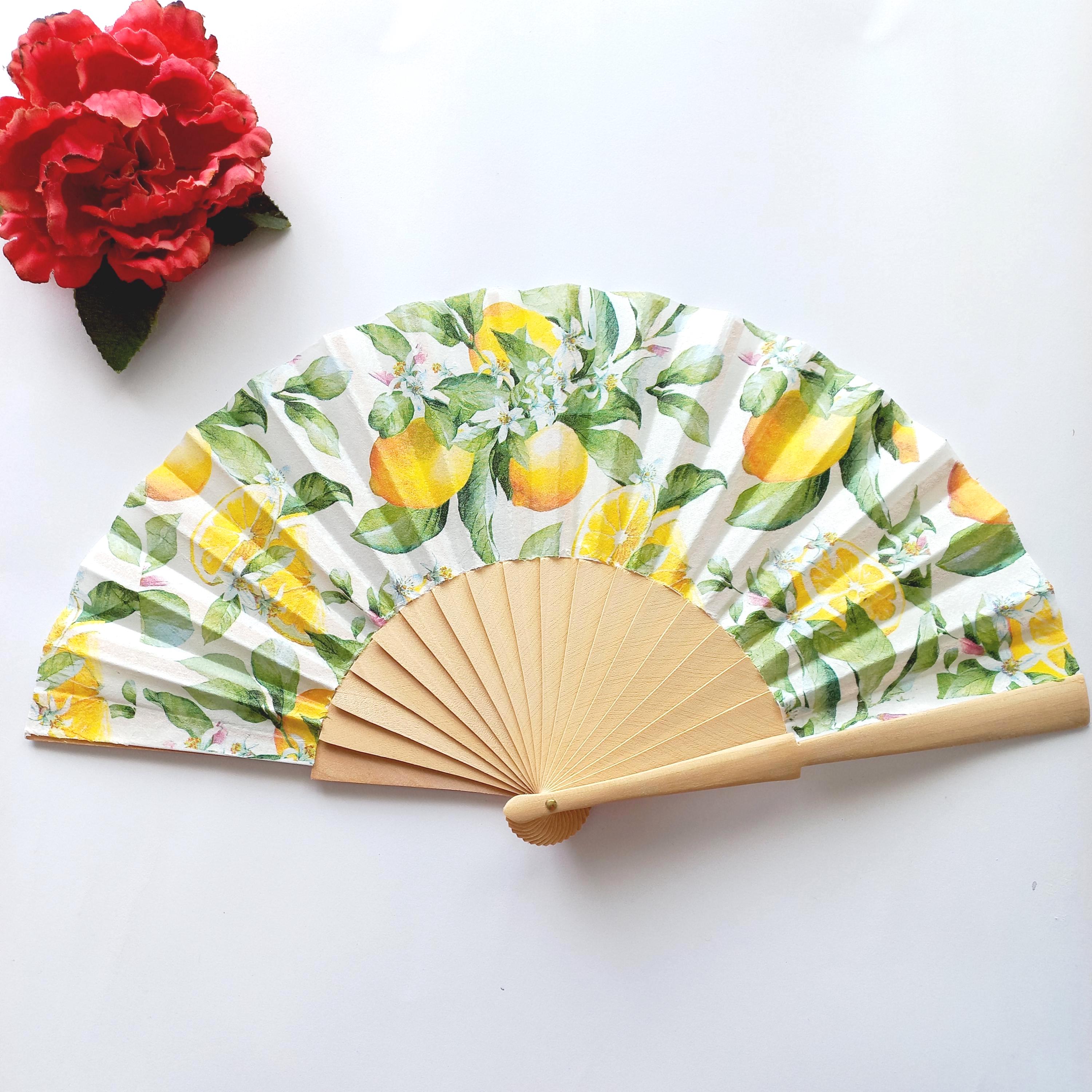 Lemons Hand Fan, Citric Folding Fan, Wedding Hand Fan, Scllop Handheld fan, Bride Hand Fan, Gift for Bridesmaid