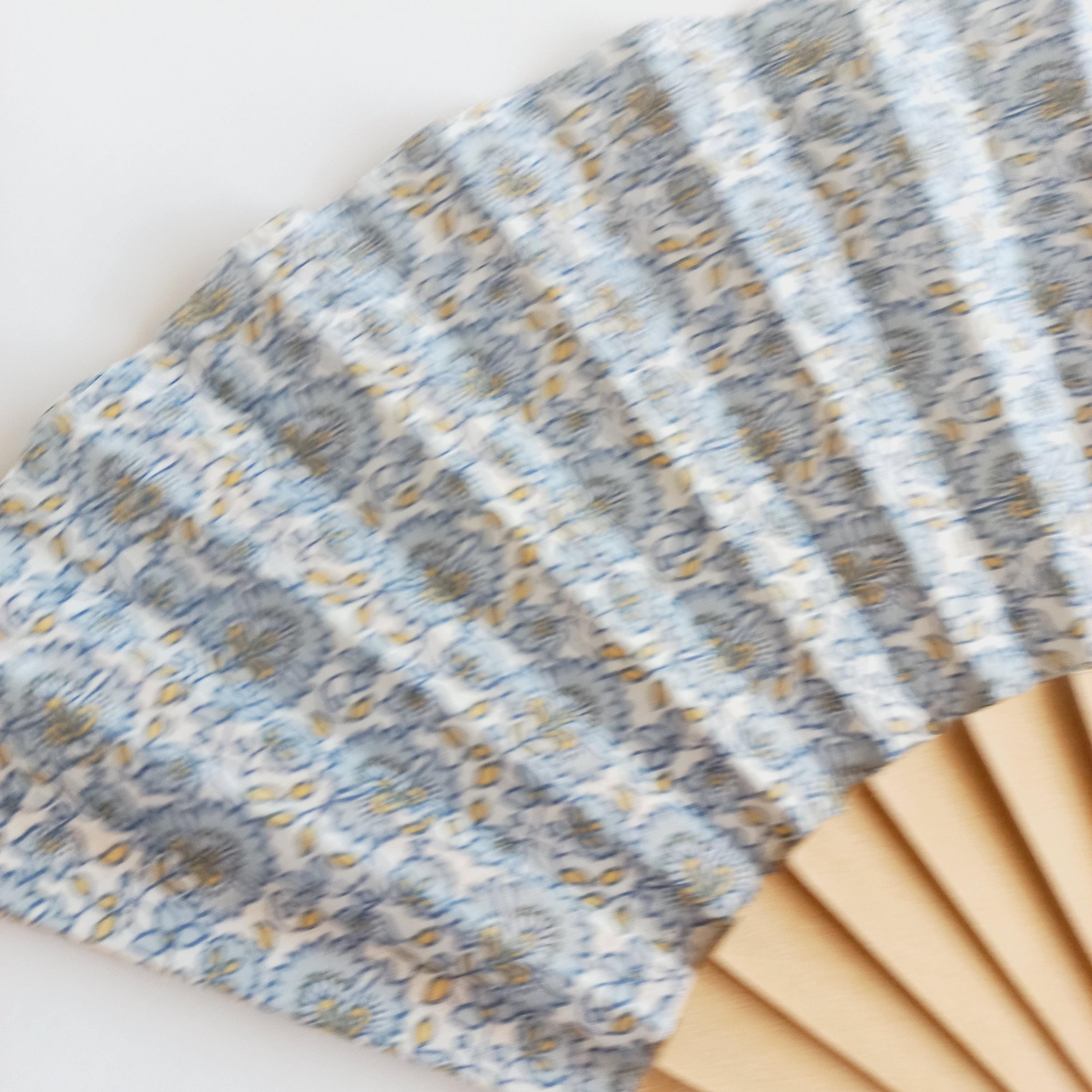 Blue Small Flowers Hand Fan, Mediterranean Floral Holding Fan, Wedding Dress Accessory, Spanish Hand Fan, blue for bride