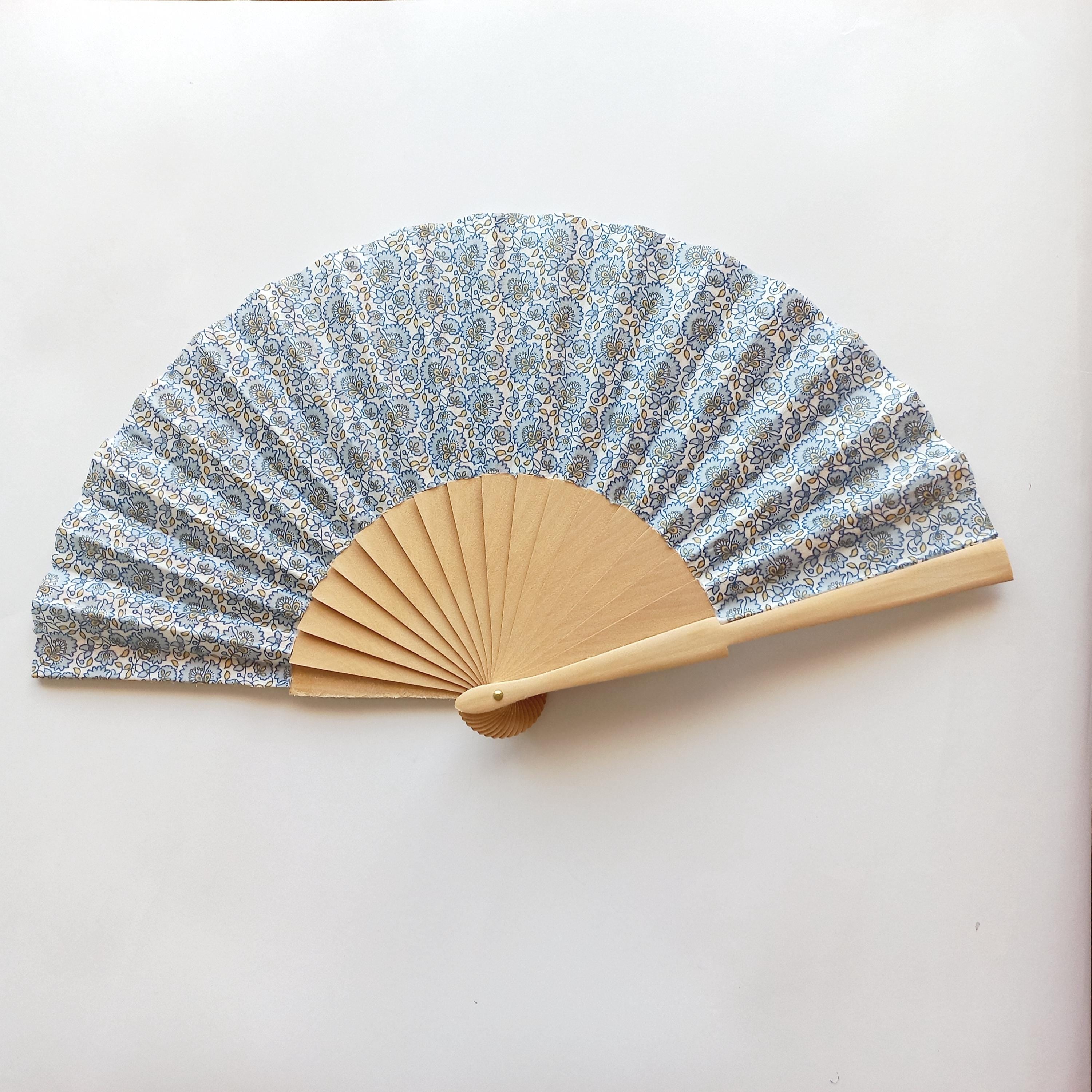 Blue Small Flowers Hand Fan, Mediterranean Floral Holding Fan, Wedding Dress Accessory, Spanish Hand Fan, blue for bride
