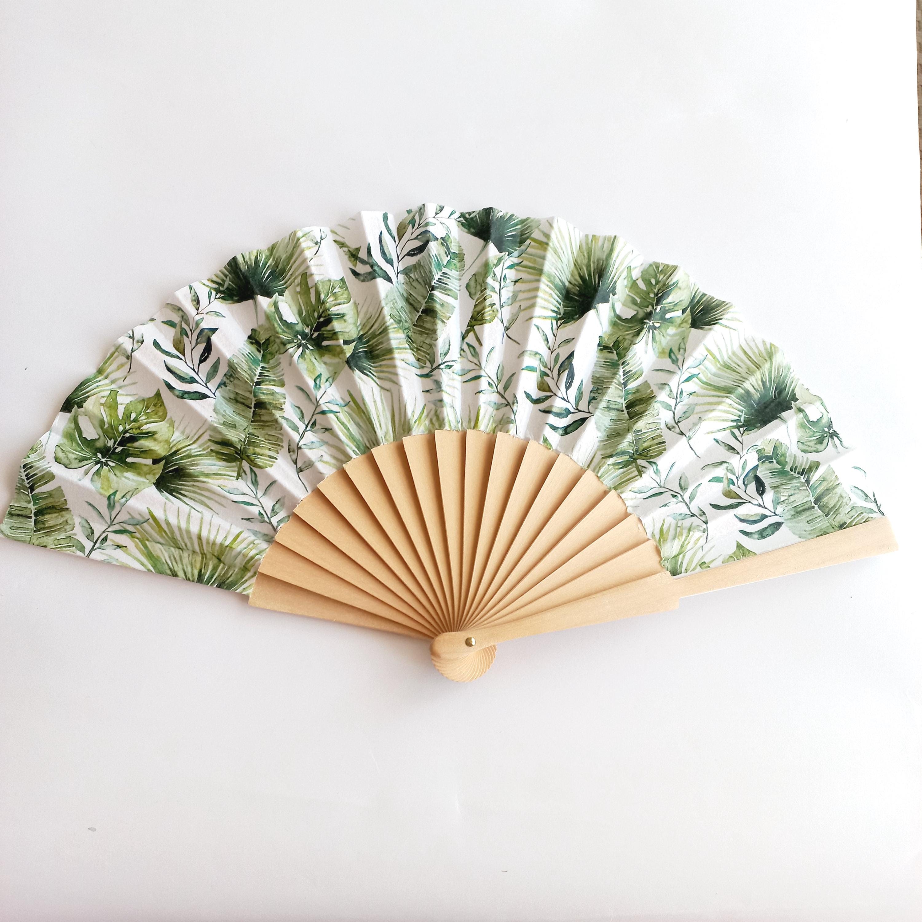 Tropical Leaves Folding Hand Fan: Spanish Style Beach Accessory