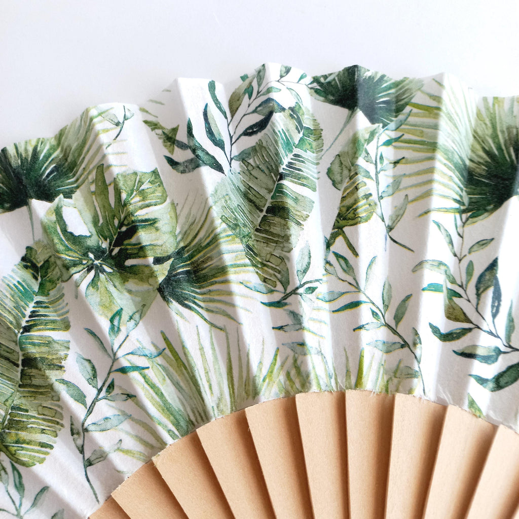 Tropical Leaves Folding Hand Fan: Spanish Style Beach Accessory