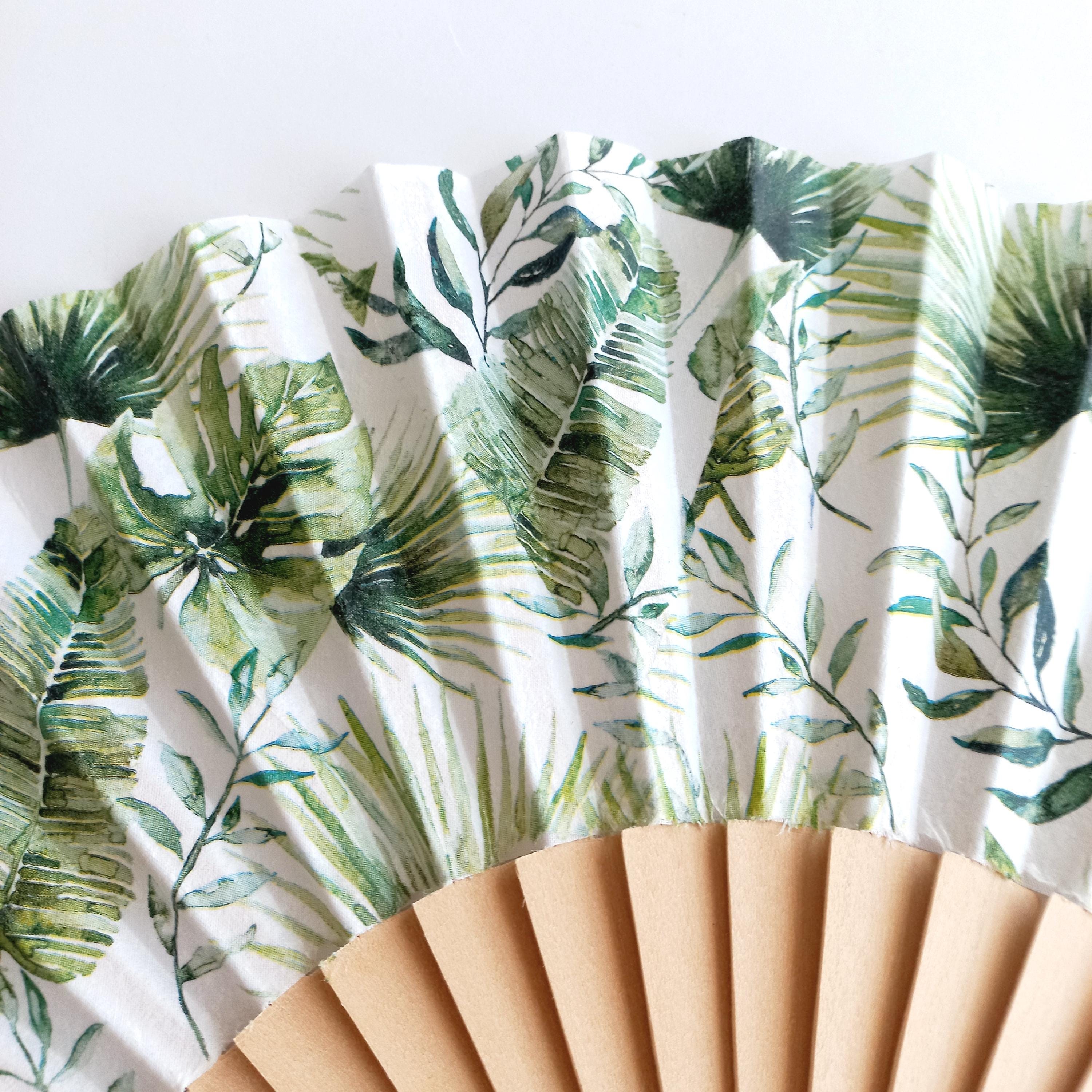 Tropical Leaves Folding Hand Fan: Spanish Style Beach Accessory