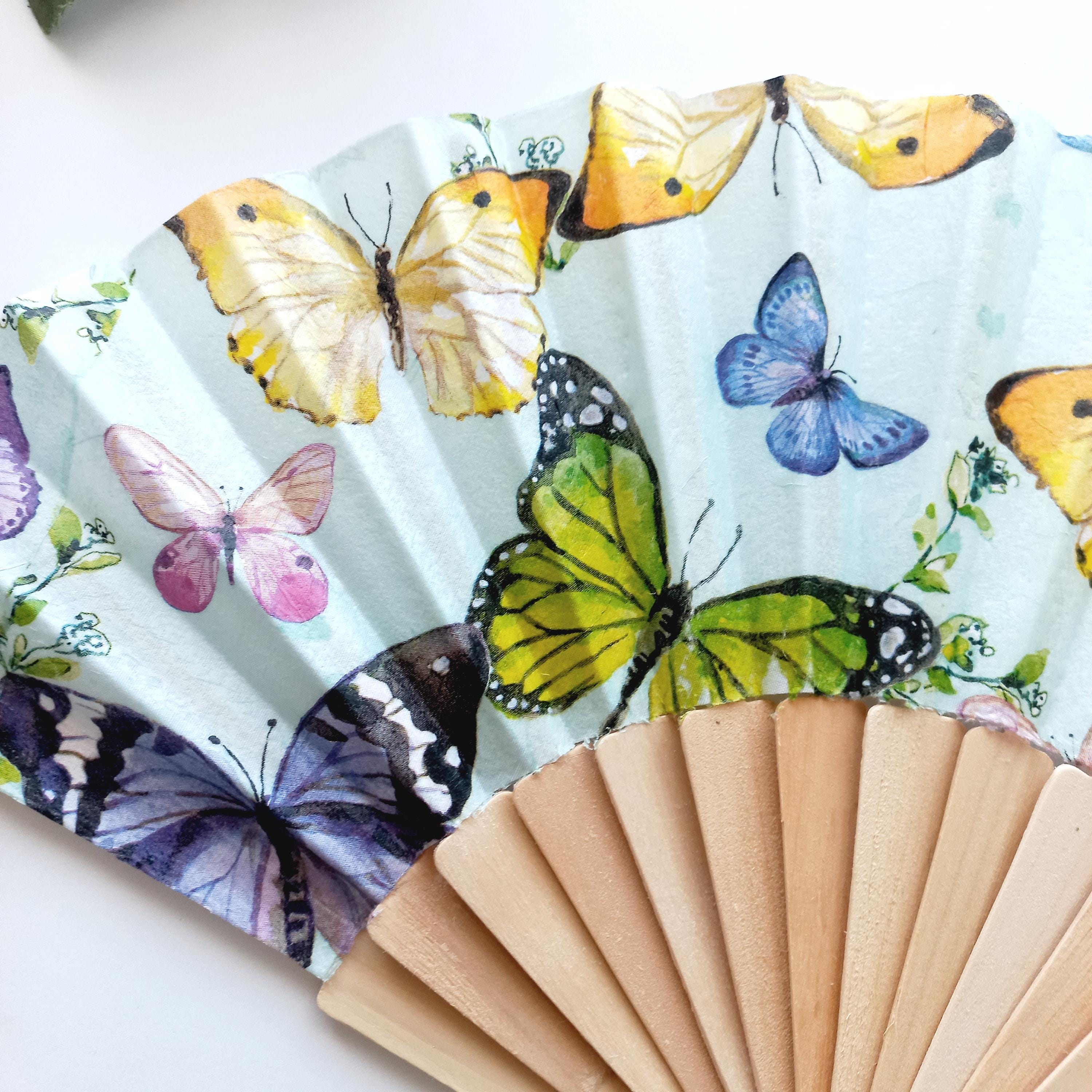Butterflies hand fan, Holding Fan, Handheld Fan, Spanish Hand Fan, Summer Accessory, Wedding Favor, Contemporary Fan, Birdesmaid gift