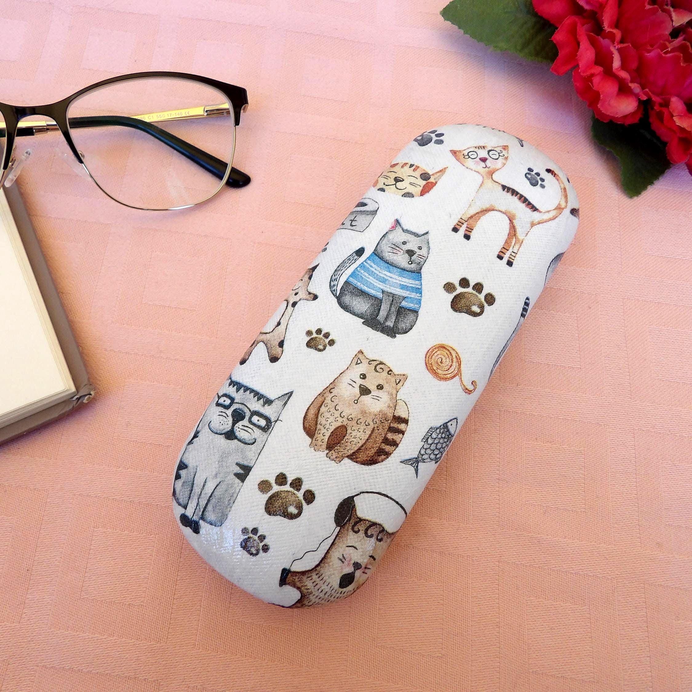 Cute Cats Eyeglass Case, Portable Hard Sunglass Case, Sweet Eyeglass Protector, Adorable Eyeglasses Box, Hard Eyeglasses Case, Reading glass