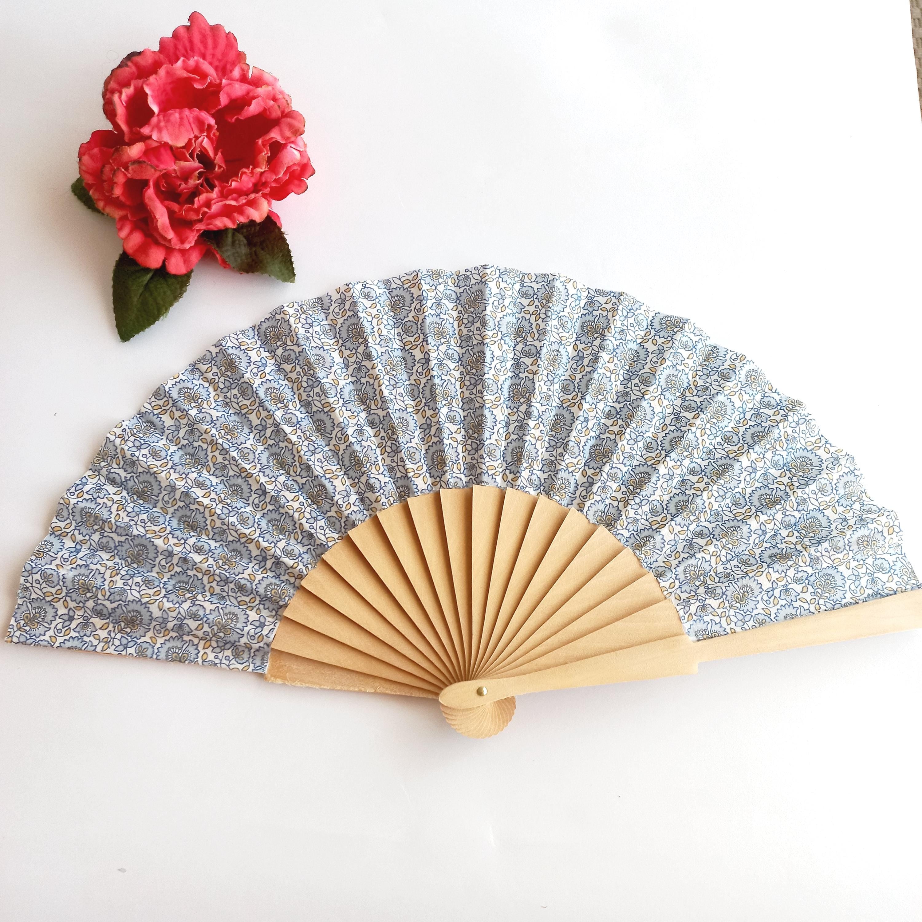 Blue Small Flowers Hand Fan, Mediterranean Floral Holding Fan, Wedding Dress Accessory, Spanish Hand Fan, blue for bride