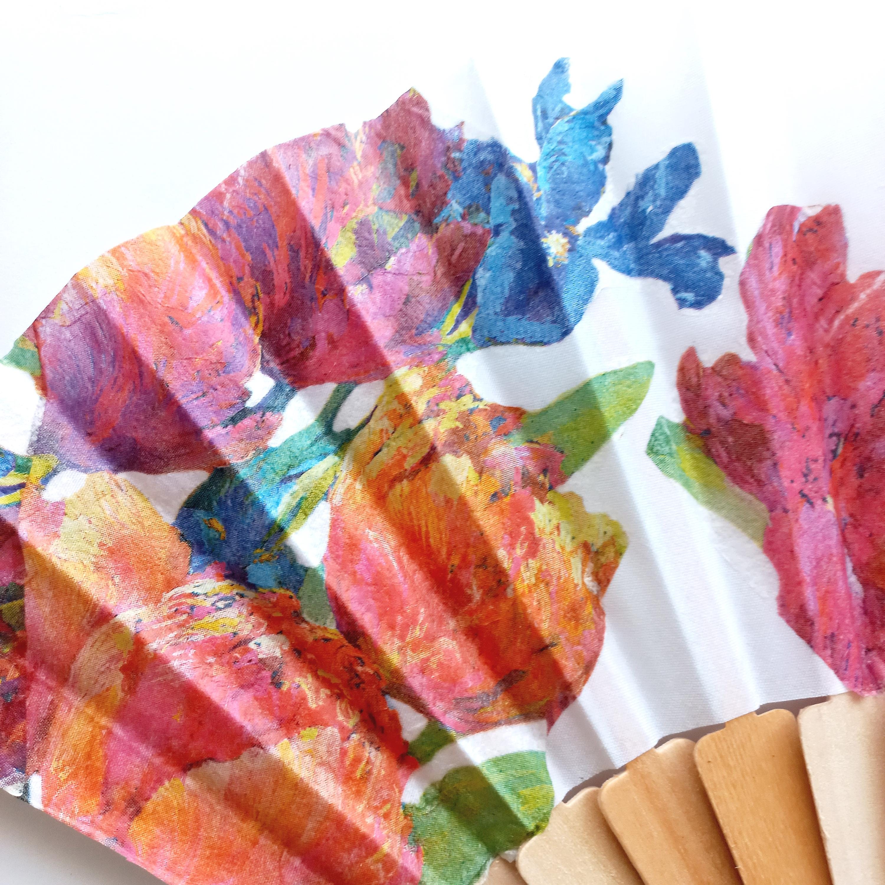 Hand Fan with Red Tulips | Floral Folding Fan | Colorful Spring Fan | Wooden Spanish Hand fan | Summer Accessory | Gift for Her