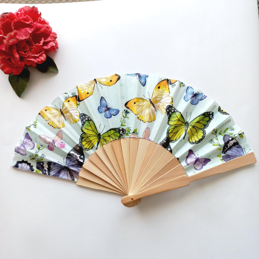 Butterflies hand fan, Holding Fan, Handheld Fan, Spanish Hand Fan, Summer Accessory, Wedding Favor, Contemporary Fan, Birdesmaid gift