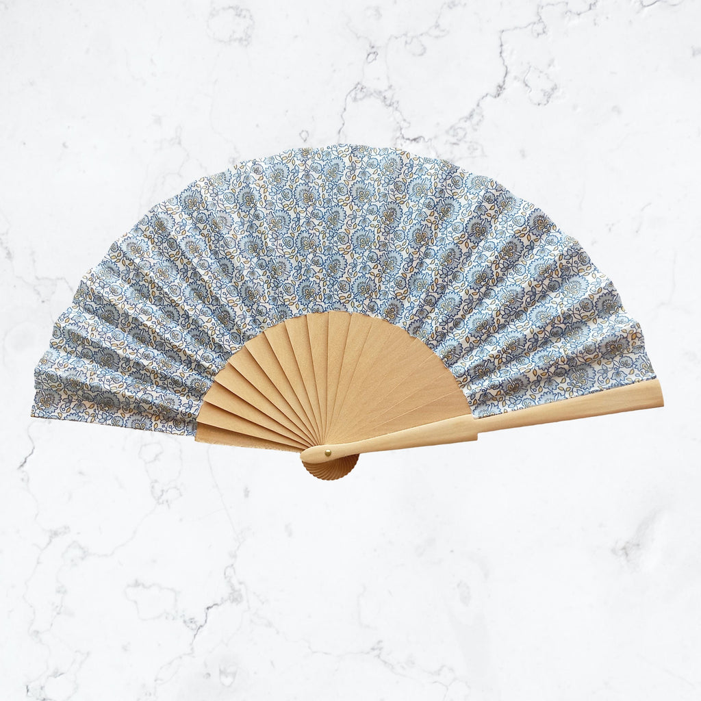 Blue Small Flowers Hand Fan, Mediterranean Floral Holding Fan, Wedding Dress Accessory, Spanish Hand Fan, blue for bride