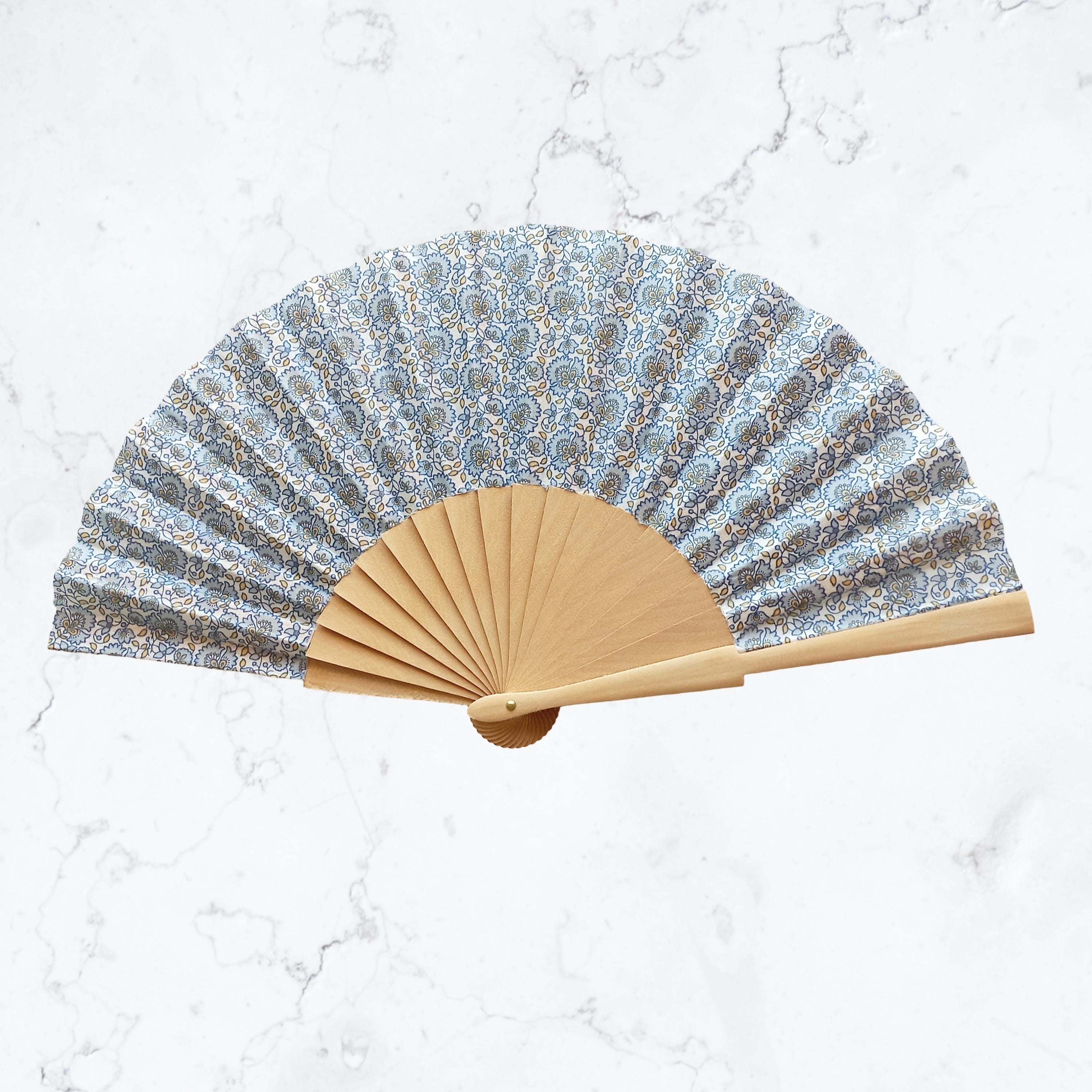 Blue Small Flowers Hand Fan, Mediterranean Floral Holding Fan, Wedding Dress Accessory, Spanish Hand Fan, blue for bride